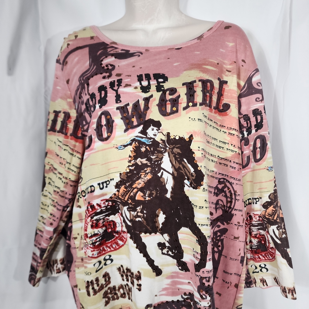 Bit & Bridle Pink and Cream Long Sleeve Tee